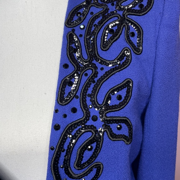 Vintage Sequin Rhinestone Blazer Wool Royal Blue black sequin rhinestone detail - Picture 3 of 11